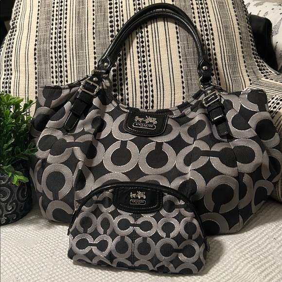 Coach Handbags - Coach Madison Denim Black and Gray Shoulder Bag Set